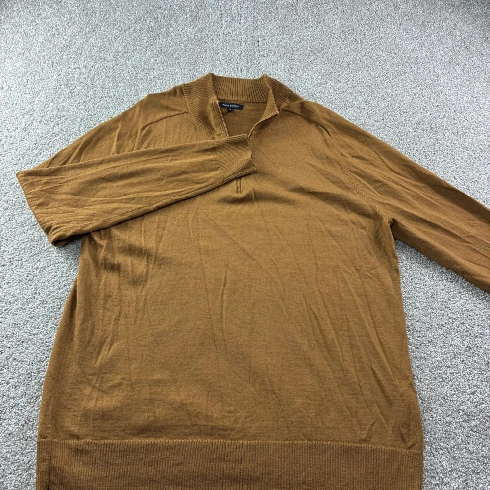 Paris Sunday Mens XL Brown Wool Blend 1/4 Zip Mock Neck Pullover Career Academia